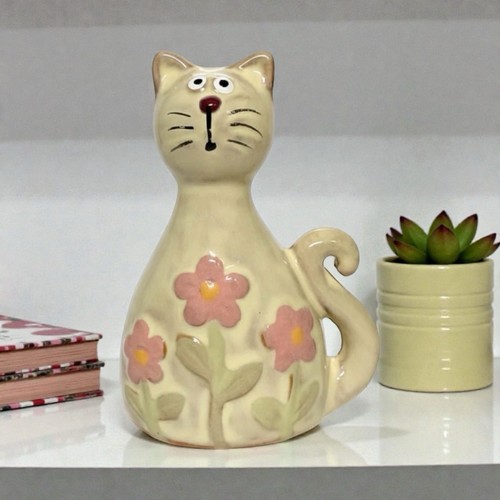 Ceramic cat ornament with - with, pink