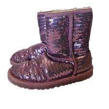 UGG BOOTS GIRLS 13 Pink Sequin Bubblebum SheepSkin lined Suede GLITTER Sparkle