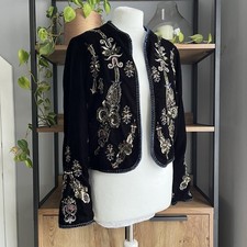 Zara Velvet Jacket M 10 Black Mix Embellished Beaded Sequin Embroidered Unworn