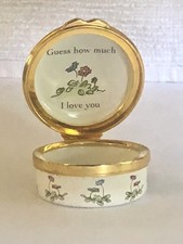 Vintage Halcyon Days GUESS HOW MUCH I LOVE YOU Enamel Lidded Trinket Pill Box