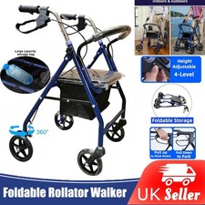 Lightweight Foldable Aluminium Rollator Walking Aid Frame Wheeled Walker w/ Seat