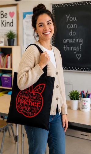 Teacher tote bag black - 🍎,