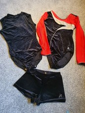 Gymnastics Dance Leotards, Red & Black Diamonte, velour,Size 34 Inch, Milano, ZZ