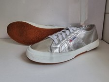 SUPERGA DESIGNER UK 8.5 EU 42.5 WOMENS MENS SILVER WHITE PLATFORM SHOES TRAINERS