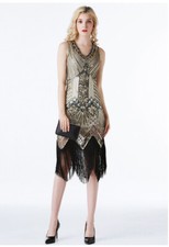 Gatsby Costume 1920's Cocktail Party Sequin Fringe Flapper V- Neck Short Dress