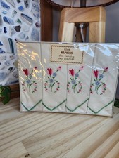 Vintage Embroidered Napkins Pack of 4 Irish Embroidery Fast Colours New Unused