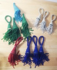 Vintage set of 11 Glass Beaded Tassels Ornaments Hanging blue green red teal