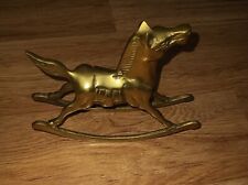 Vintage brass rocking horse figurine western saddle stirrups heavy 7.25" long