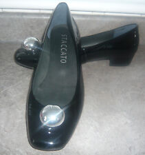 Staccato UK 5/6 Black Patent Leather Slip On Shoes with Silver Bauble Detailing
