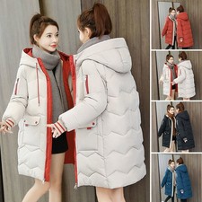 Womens Winter Long Quilted Parka Warm Puffer Ladies Padded Hooded Jacket Coat