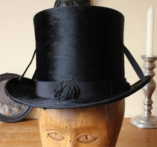 Antique Bishop Funeral Ceremony Clerical Black Top Hat. Plush Silk. Large UK 7