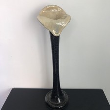 Vintage Krosno Jozefina Black & Silver Ruffled Art Glass Calla Lily Vase 39cm