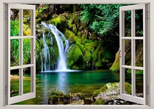 Nature Beach Waterfall Green Trees 3D Scene Window Sticker Wall Poster Vinyl 357