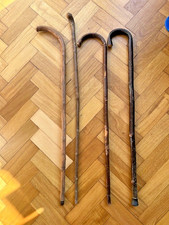 Collection of 4 Wooden Canes, Vintage Walking Sticks, Curved Crook Handles