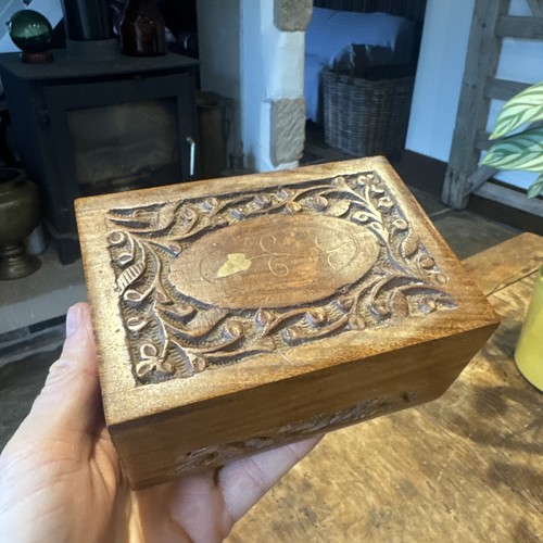 Wooden box storage hand - box, carved