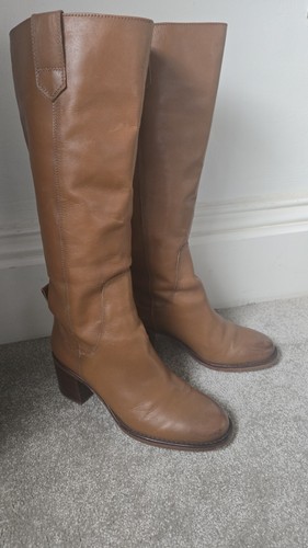 Zara tan leather knee - knee, boots