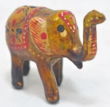 Vintage Wooden Miniature Elephant Figurine Original Old Hand Carved Painted
