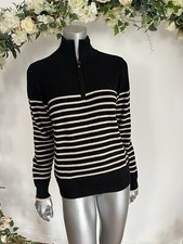 JOULES Jumper Portmore 1/4 Zip Womens Size 8 10 12 14 & 16 Black Oat Stripe Knit