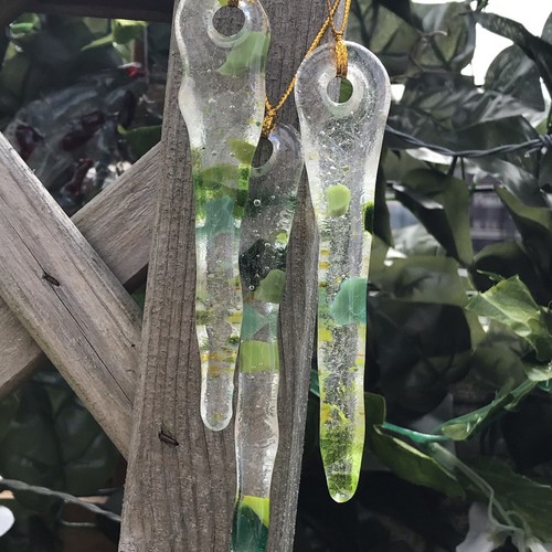 Fused glass green icicles - glass, 3