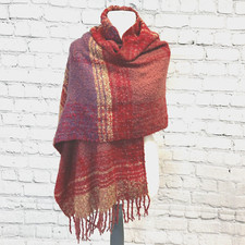 Powder Women's Scarf Shawl Throw One Size Pink Purple Yellow Fringe Polyester