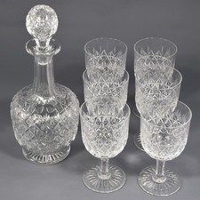 Thomas Webb Crystal Wellington wine decanter and six wine glasses