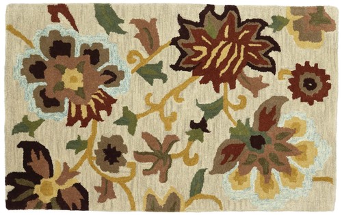 Wool rug flowers 100x150 beige - rug,