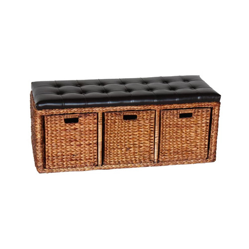 Wicker storage bench - bench, pu