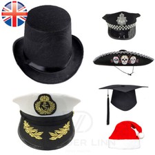 VDL Navy Captain Hat Black Top Hat Graduation Police Officer Sombrero Santa Hat
