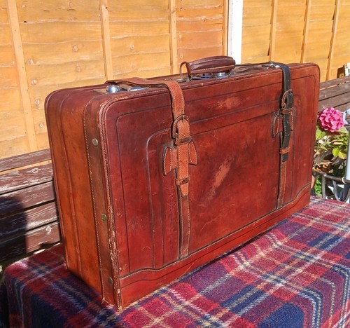 Vintage brown leather suitcase - vintage,