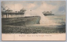 Postcard Brighton Rough Sea Big Groin Palace Pier East Sussex 1904 Posted