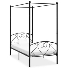 Canopy Bed Frame without Mattress Black Metal 120x200 cm