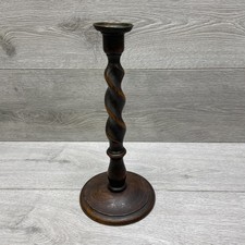 Vintage Wooden Oak Barley Twist Candle Stick 12” Inches Tall Metal Top