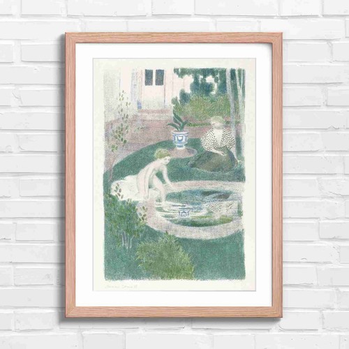 Nude bather garden scene - bather,