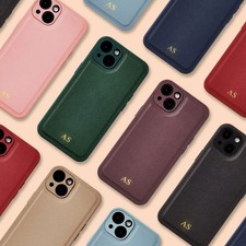 Personalised Leather Phone Case for iPhone 16 16e 15 14 13 12 Pro Max Initials