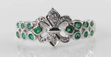 9k 9CT WHITE GOLD EMERALD DIAMOND CROWN BAND ART DECO INS RING Size O