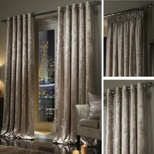 TAUPE Plush Crushed Velour Faux Velvet Pencil Pleat / Eyelet Ring Top Curtains 