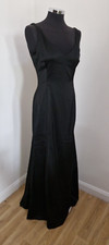 Coast black ball gown size 12 open back formal maxi satin train long v neck 