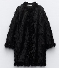 Zara Black 3D Floral Structured Textured Coat Kimono Size M Bloggers Favourite