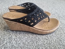 Skechers Luxe Foam Beverlee Summer Cork Wedges Black Size 5 Vgc