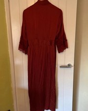 M & S Autograph Luxury 100% Silk Red Robe Dressing Gown 10 with lace detail