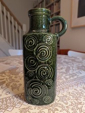 Scheurich West German Pottery  Large Green Vase 482-28 Fossil Pattern  retro 