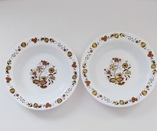 2 Arcopal France Dessert Soup Salad Pasta Bowls Brown  Floral Pattern Vintage 