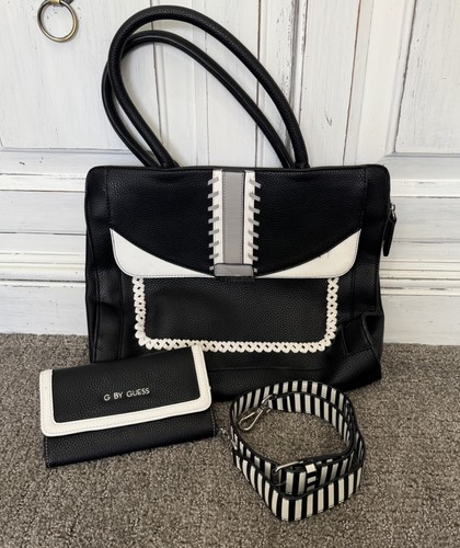Guess black white satchel - g, by