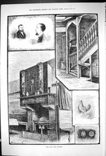 Antique Print 1882 Clock Tavern John William Cockerel Stairs Fireplace Swai
