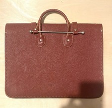 Vintage Leather Music Sheet Bag with Metal Bar Loop Handle Real Cow Hide