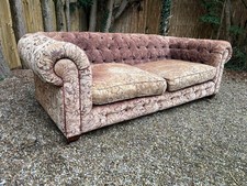 Vintage chesterfield sofa 2-3 seater brown purple fabric deep button