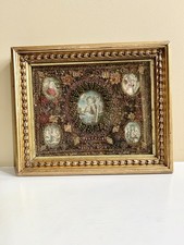 Antique Reliquary Quilled Paper Filigreework With Jesus Christ & Saints 18th C