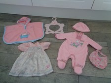 baby annabell bundle-matching sleepsuit/hat/bib+cute dress,hanger+hooded towel