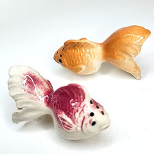 Ryukin Goldfish Japan 1950s Mini Vintage Salt & Pepper Shaker Set Orange & Pink