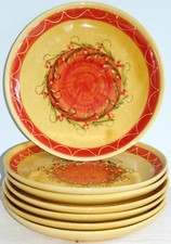 Set of 7 Vintage French Provençal Red & Yellow Floral Dinner Plates